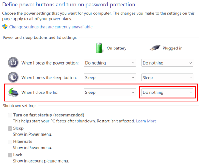Keep laptop on with lid closed in Windows 10 and 11