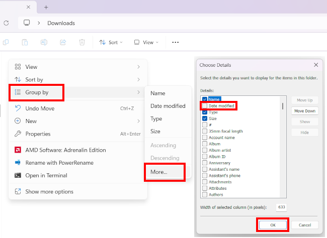 Make File Explorer stop grouping files by date in Windows 11