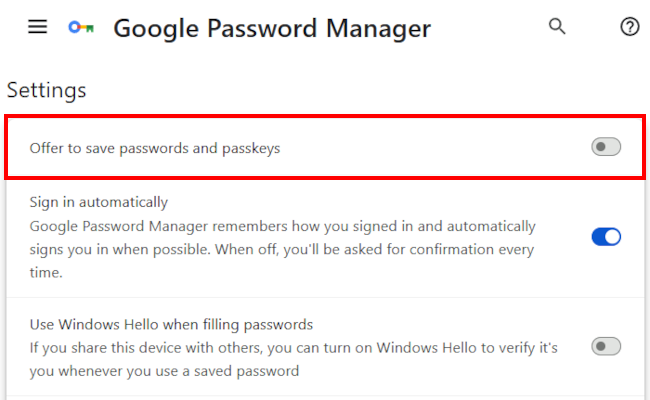 Make Google Chrome stop asking to save passwords on a computer