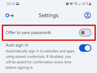 Make Google Chrome stop asking to save passwords on Android