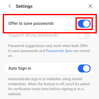 Make Microsoft Edge stop asking to save passwords on Android