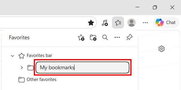 Name the new bookmarks folder in Edge
