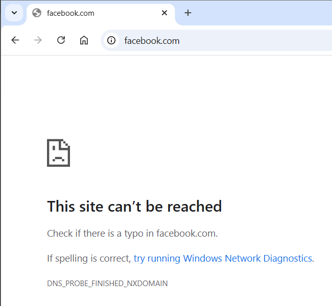 NextDNS blocked website page example in browser