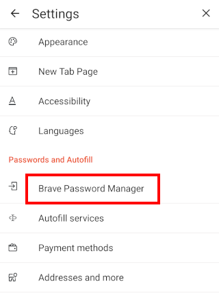 Open Brave Password Manager on Android
