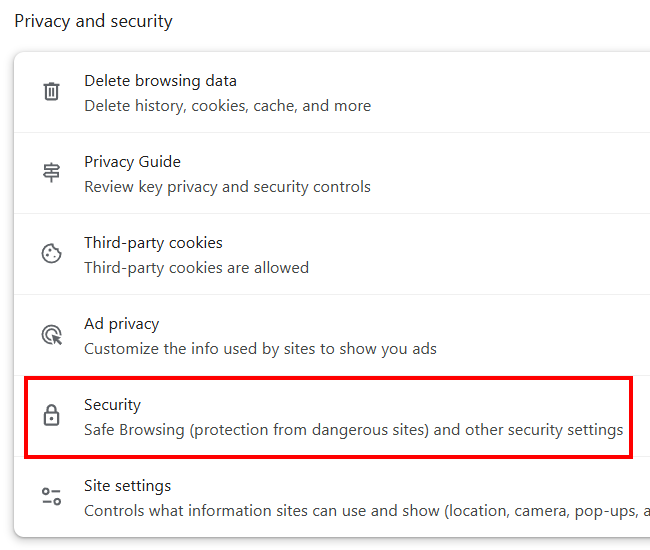 Open Chrome, Edge, and Brave security settings