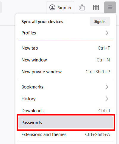 Open Firefox password manager