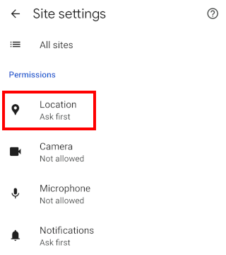 Open Google Chrome for Android location settings