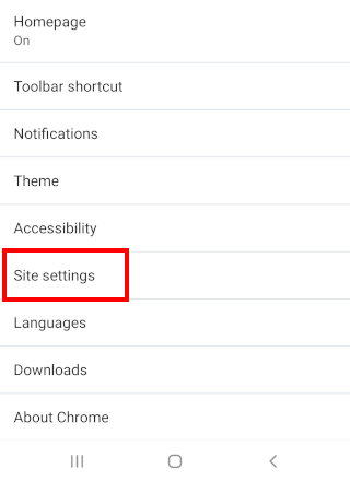 Open Google Chrome for Android site settings