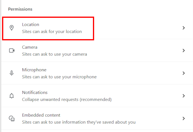 Open Google Chrome location settings