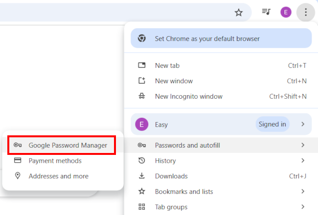 Open Google Chrome password manager