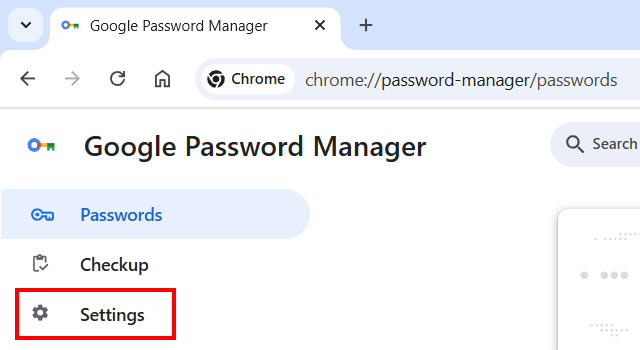 Open Google Chrome password manager settings