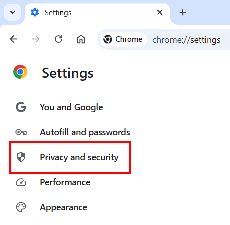 Open Google Chrome privacy and security settings
