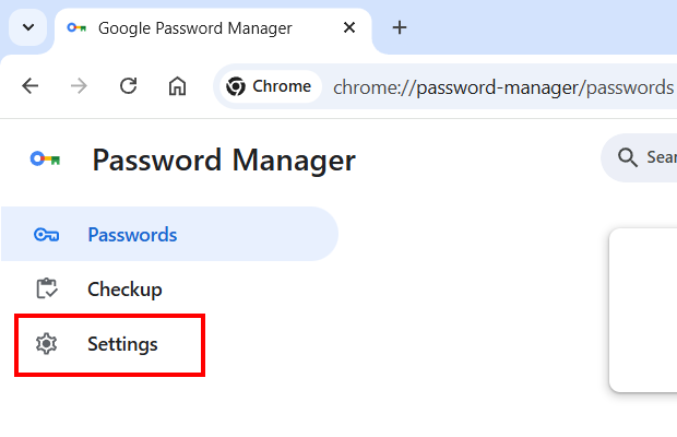 Open Google Password Manager settings