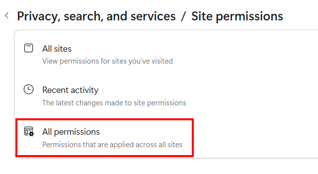 Open Microsoft Edge All permissions