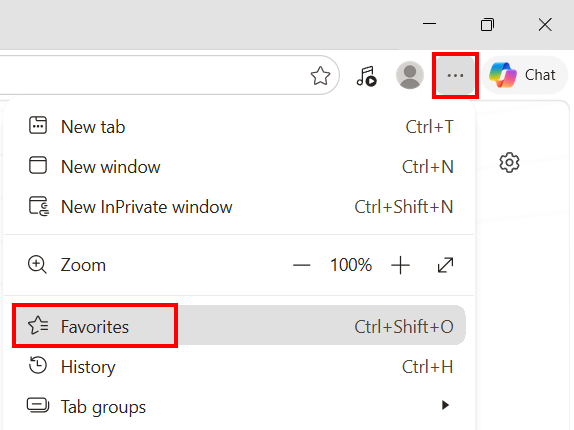 Open Microsoft Edge favorites manager