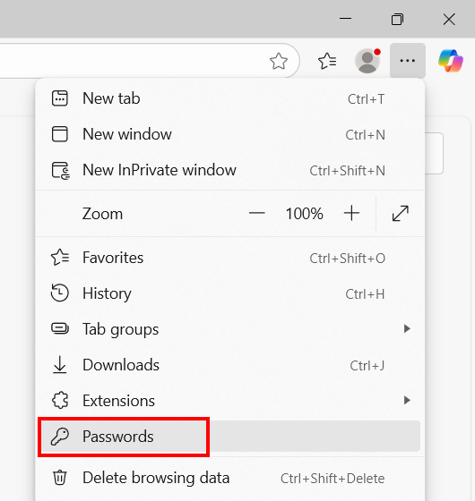 Open Microsoft Edge password manager