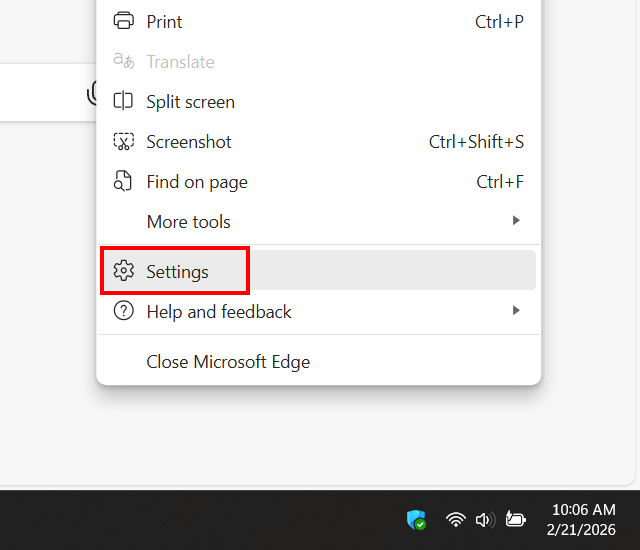 Open Microsoft Edge settings