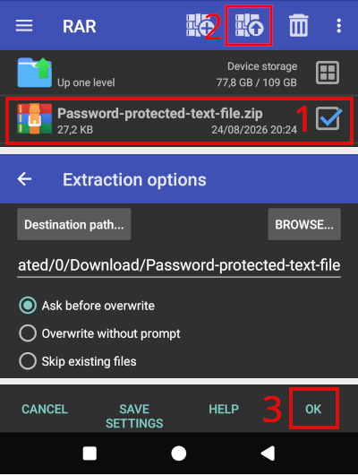 Open password-protected ZIP files on Android using the RAR app