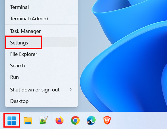 Open settings in Windows 11