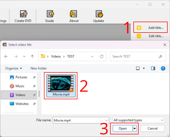 Open a video in DVD Flick