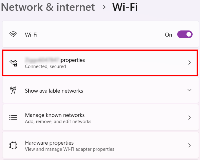 Open wifi network properties