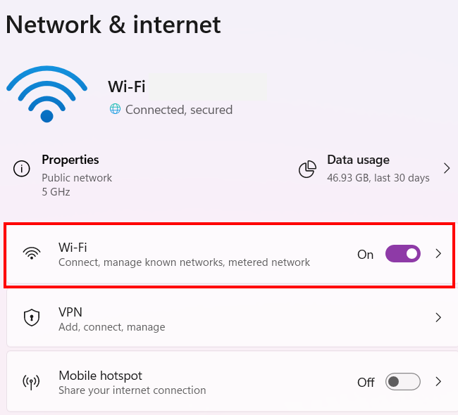 Open Windows 11 network settings