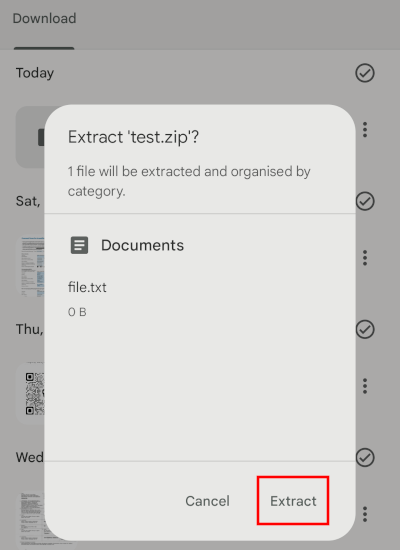 Open ZIP files on an Android phone or tablet using the Files by Google app