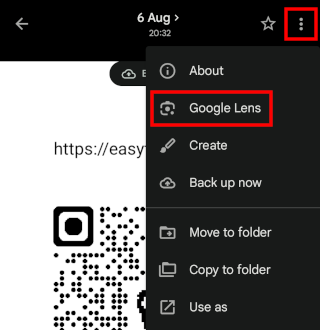 Photo gallery image options menu