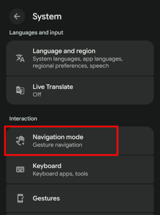 Accessing Navigation mode settings on Android