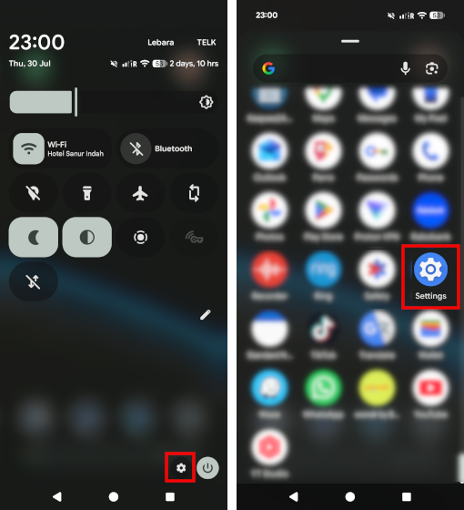 Opening the Settings app on a Google Pixel