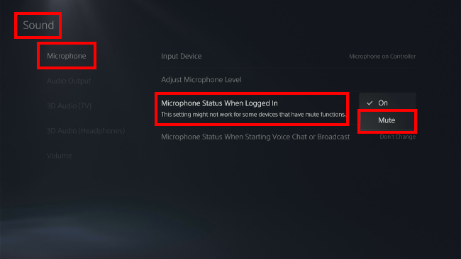 PS5 microphone settings menu