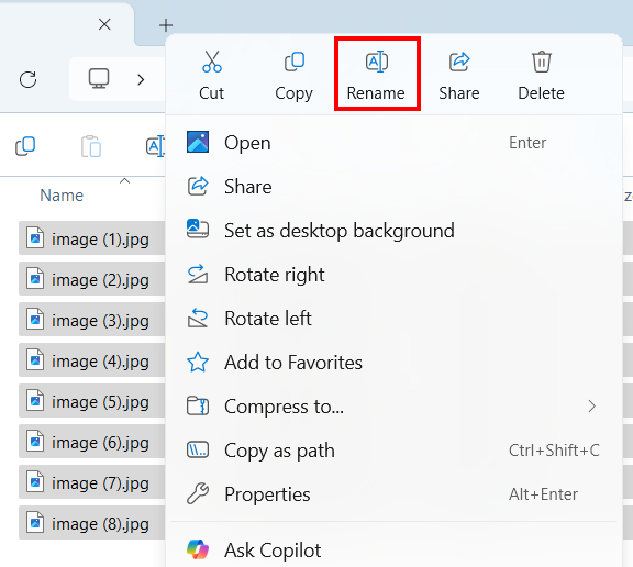 Rename multiple files at once in File Explorer