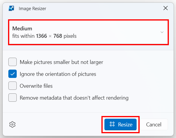 Resize image with Image Resizer
