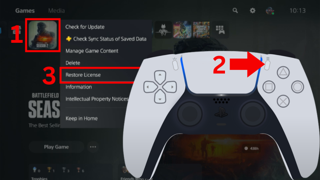 Restore game license on PS5