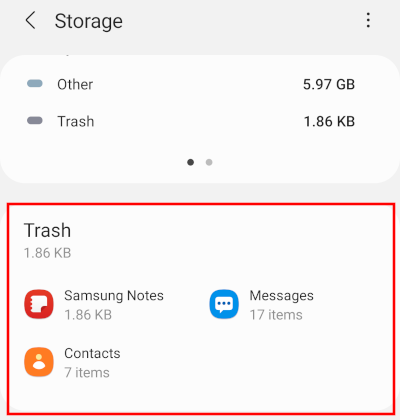 Samsung Galaxy Storage Trash section