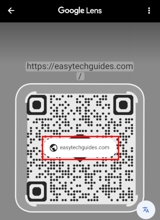 Google Lens in the Google app scanning a saved screenshot of a QR code and showing the destination link
