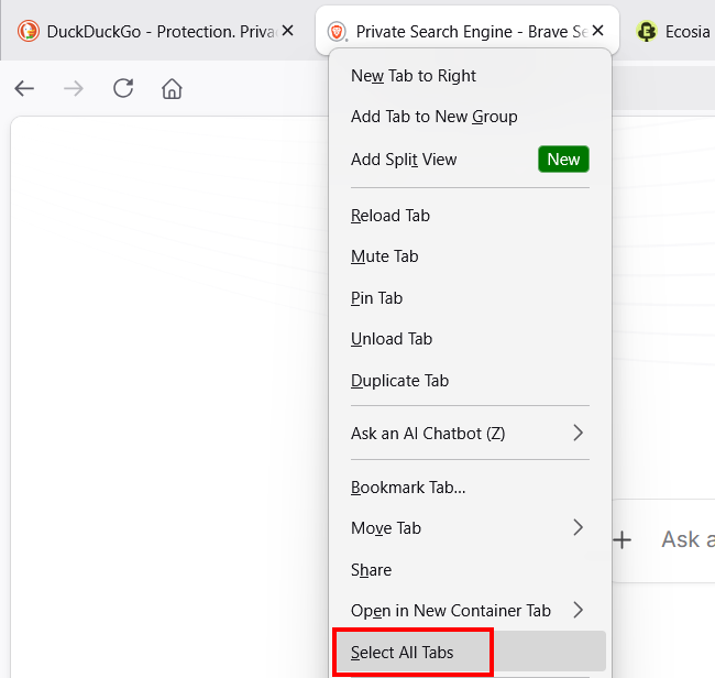 Select all tabs in Firefox