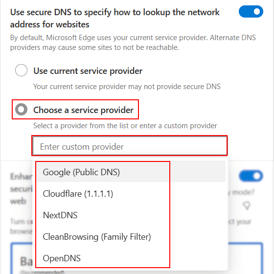 unblock websites Select a DNS service provider in Microsoft Edge