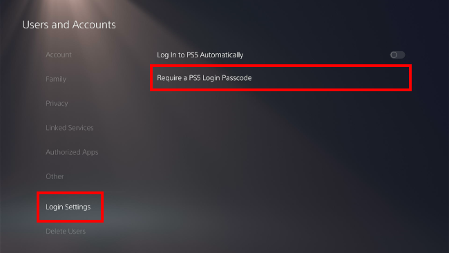 Set PS5 login passcode
