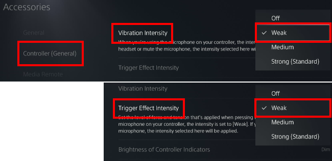 Set Vibration Intensity and Trigger Effect Intensity