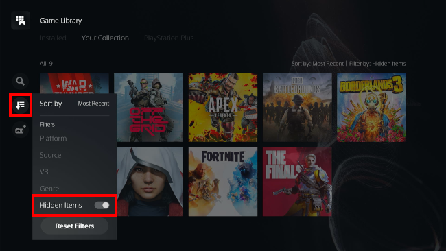 Show hidden games on PS5