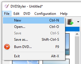Start a new project in DVDStyler