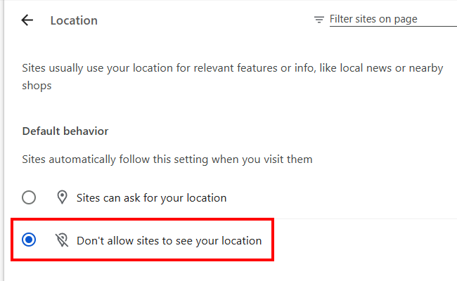 Stop websites from asking for your location in Google Chrome on a computer