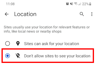 Stop websites from asking for your location in Google Chrome on Android