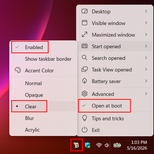 TranslucentTB settings