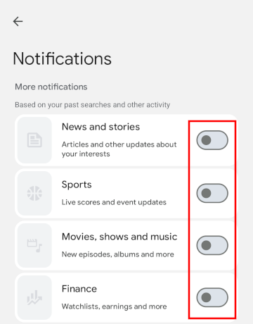 Turn off Google News notifications from within the Google app