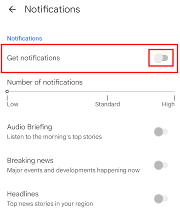Turn off Google News notifications from within the Google News app