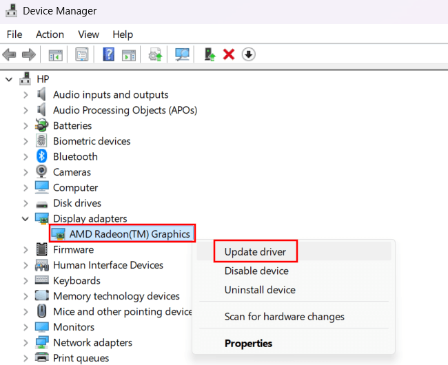 Update graphics card driver