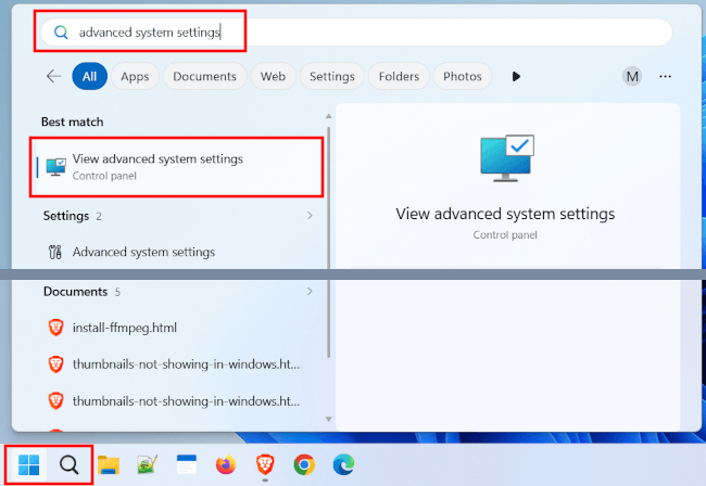 View advanced system settings