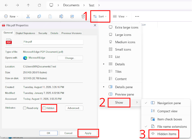 View and unhide hidden files in Windows 11 File Explorer